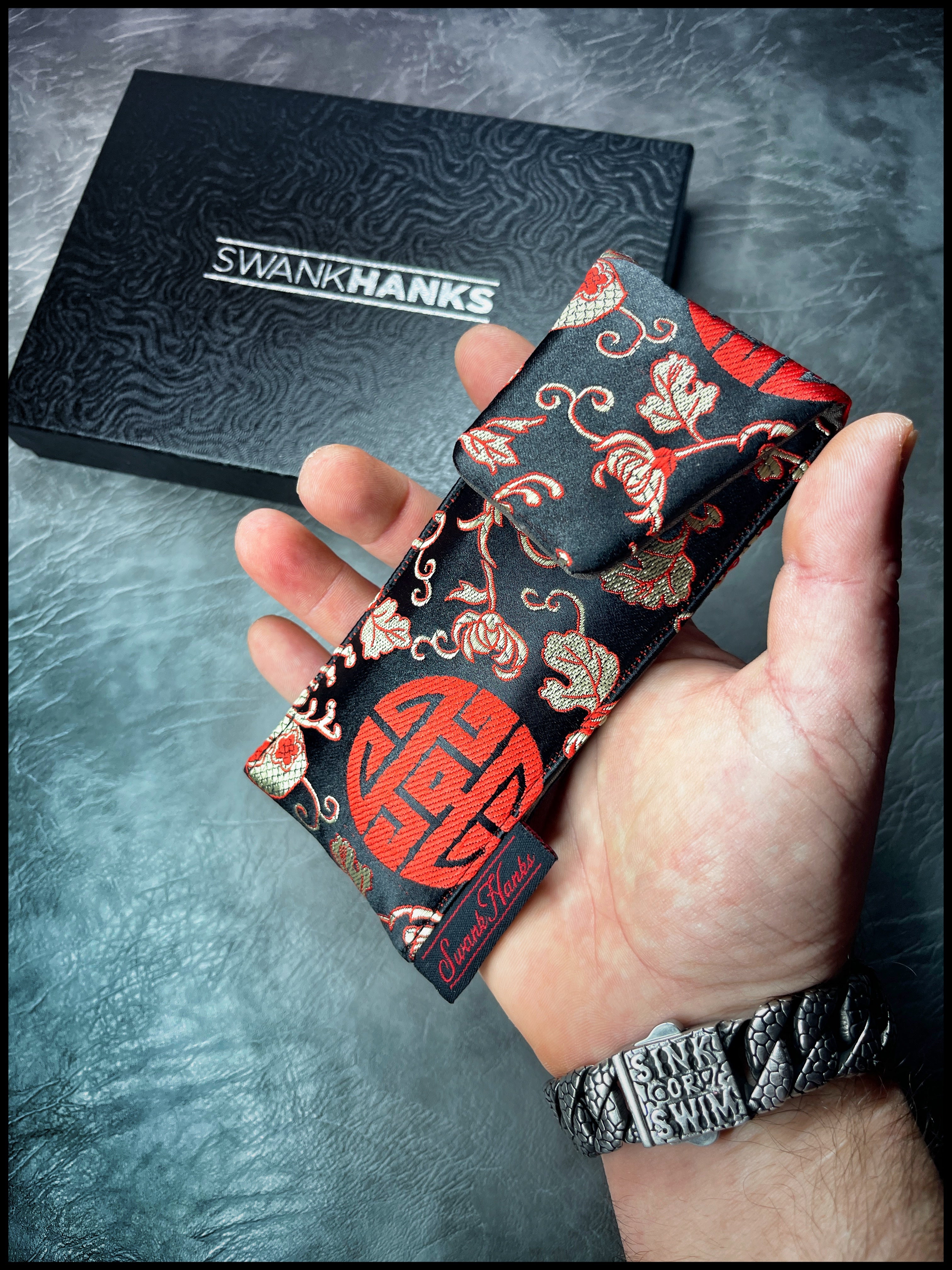 Black/Red Quigong Silk Brocade Single Slot Pouch