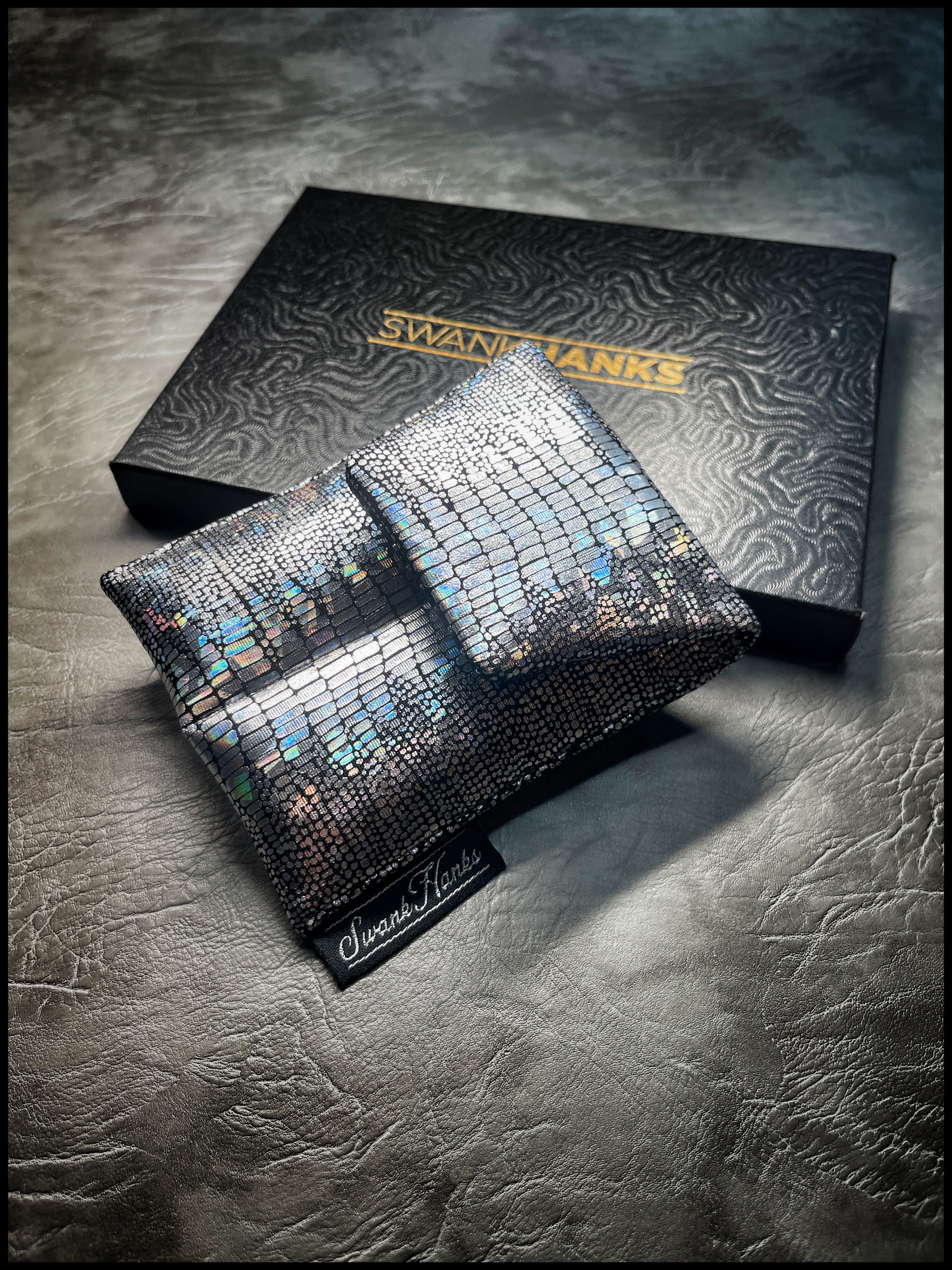 UV Silver Dragonscale/ Black/Silver Silk Jacquard Mini Double Slot Pouch