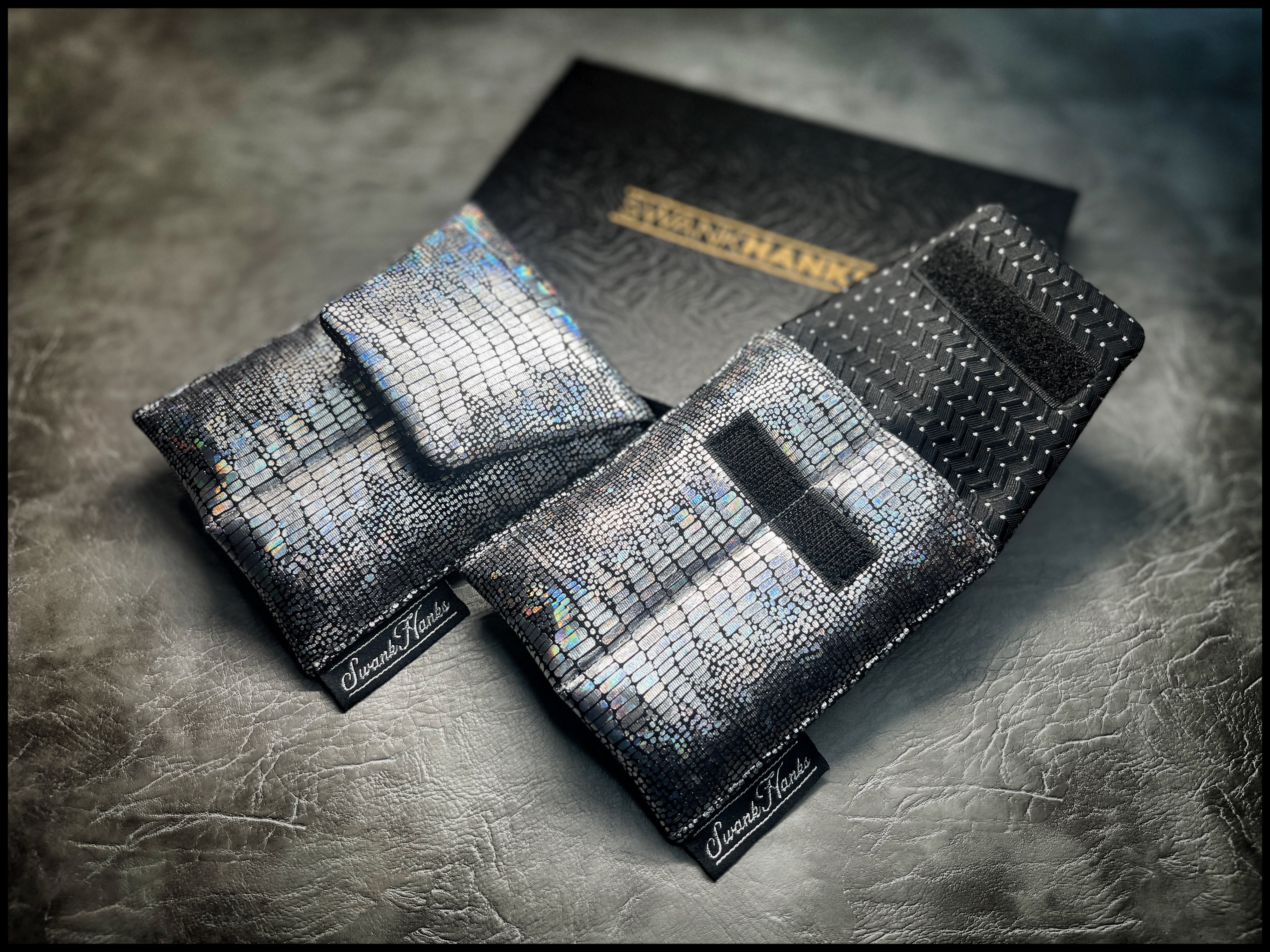 UV Silver Dragonscale/ Black/Silver Silk Jacquard Mini Double Slot Pouch