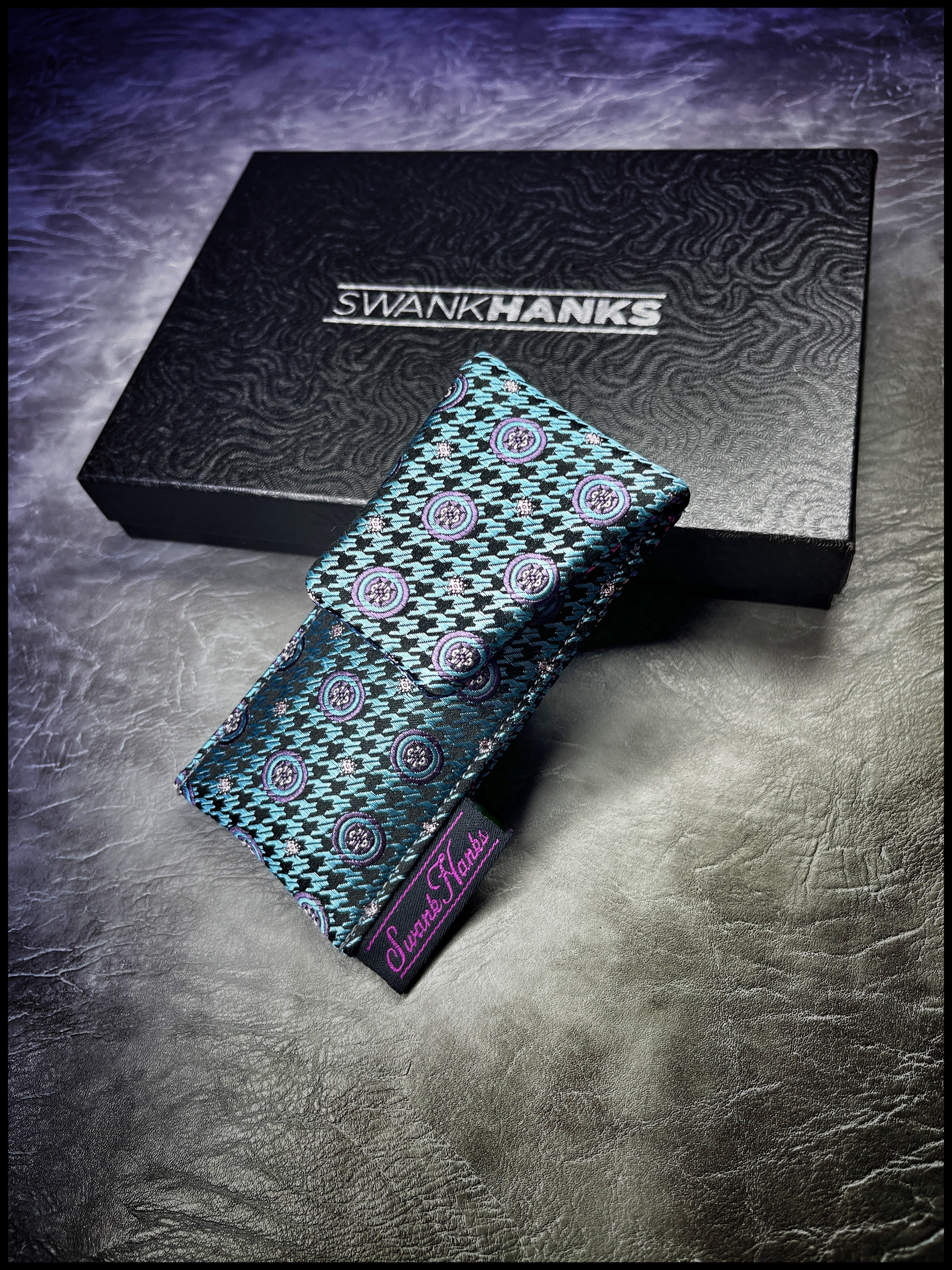 Teal Houndstooth Silk / Blurple Jigsaw Silk Mini Single Slot Pouch