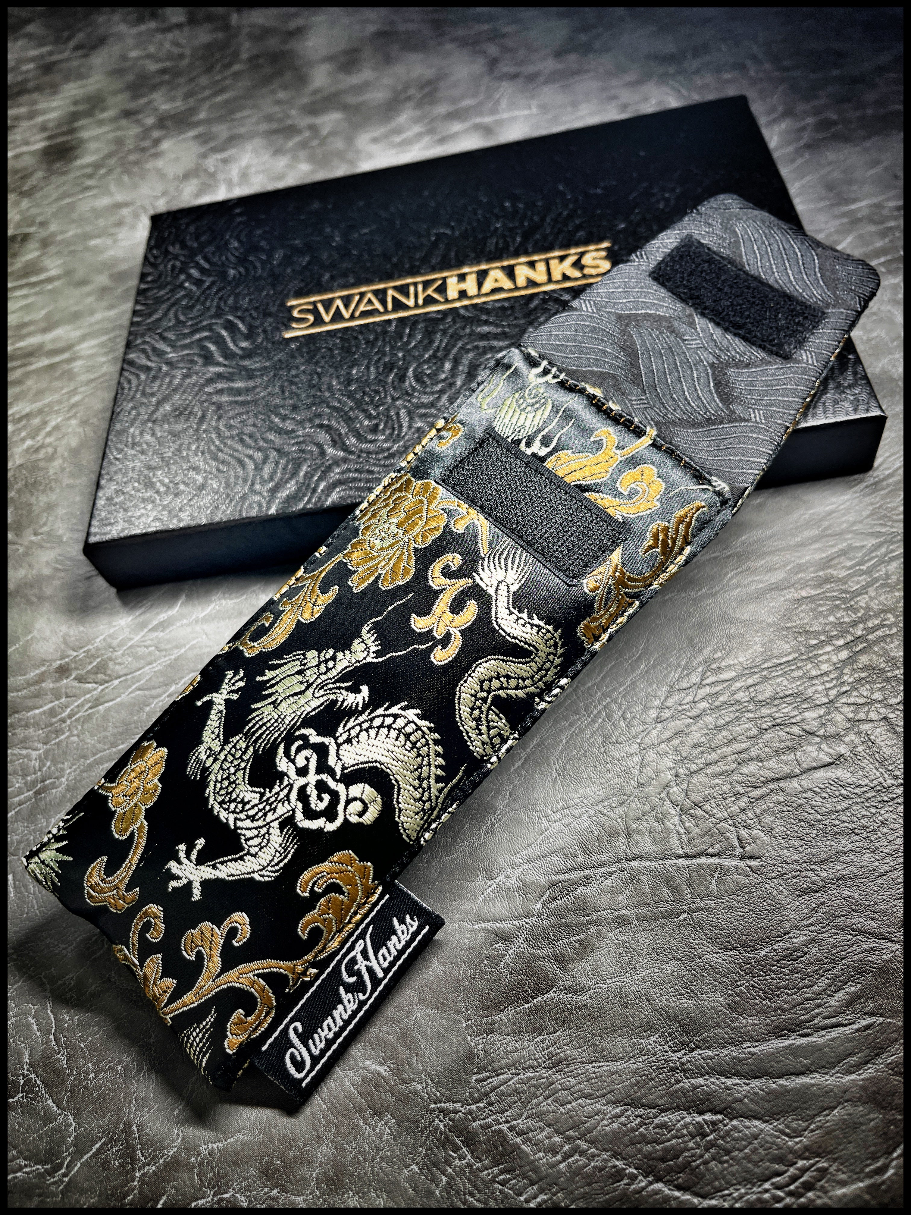 Copper Metallic Dragon Silk/ Black Basketweave Silk Pouch