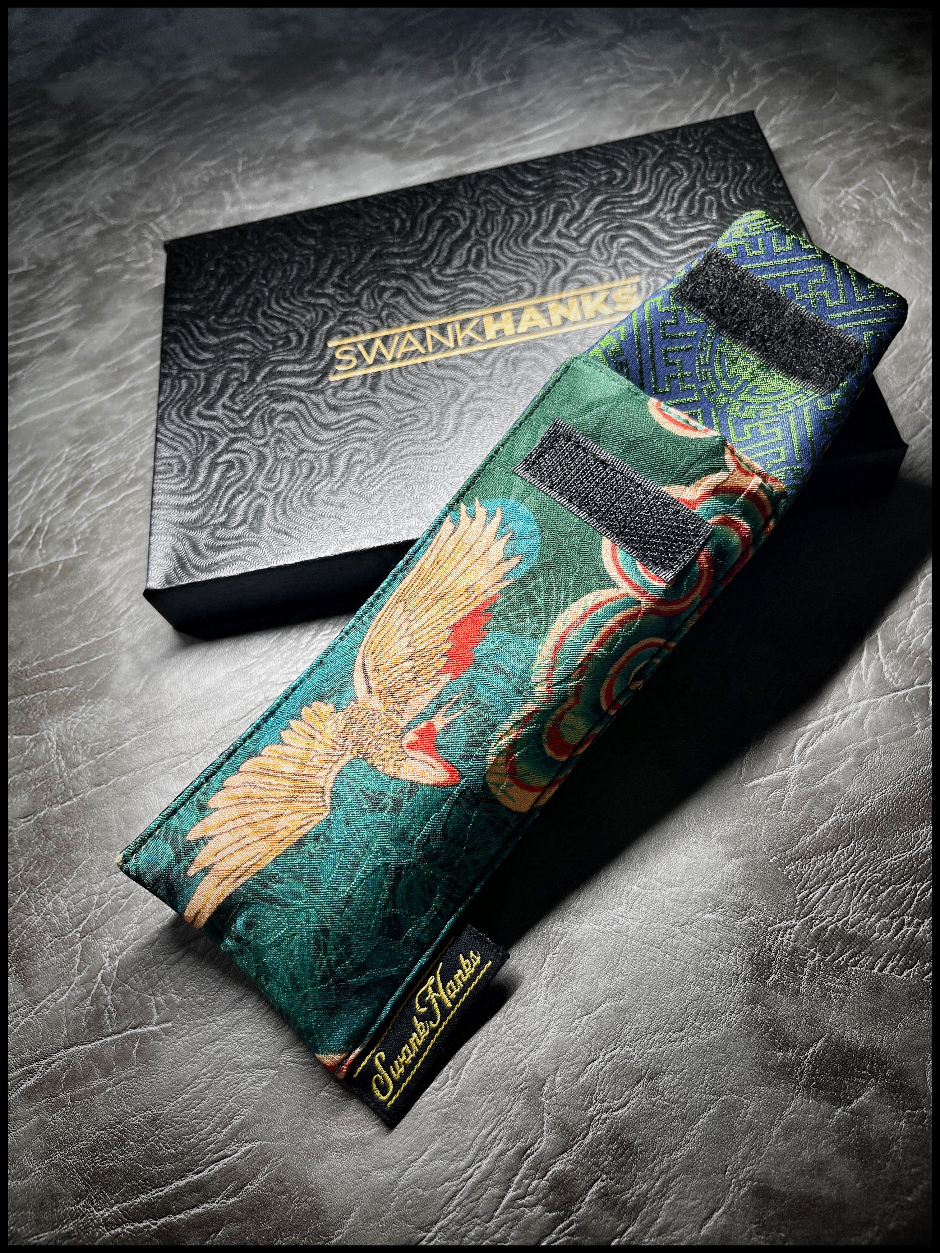 Green Crane Silk/Green Sayagata Silk Single Pouch