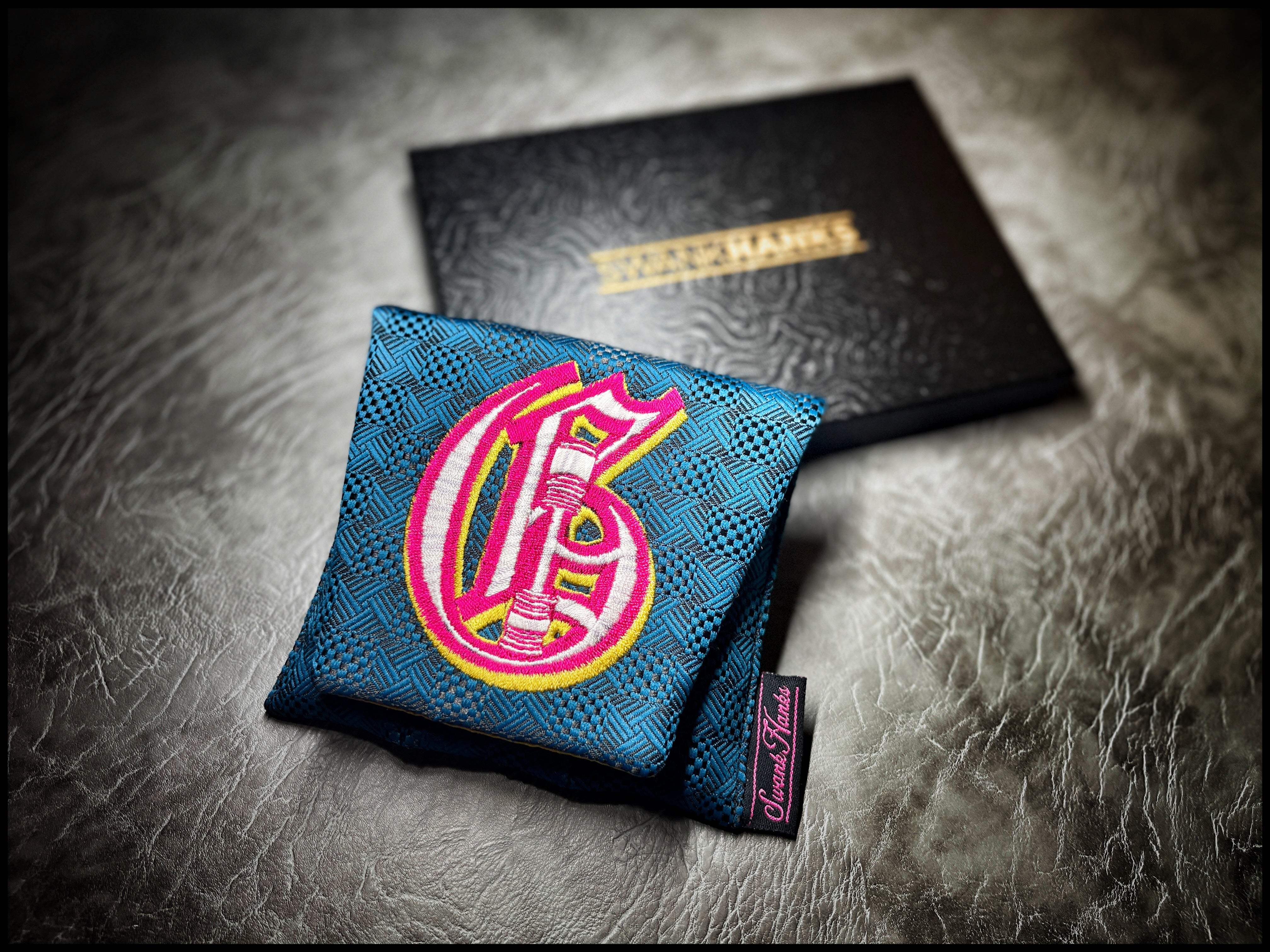 Griffin Inc. Teal Silk Crosshatch Mini Double-Slot Pouch