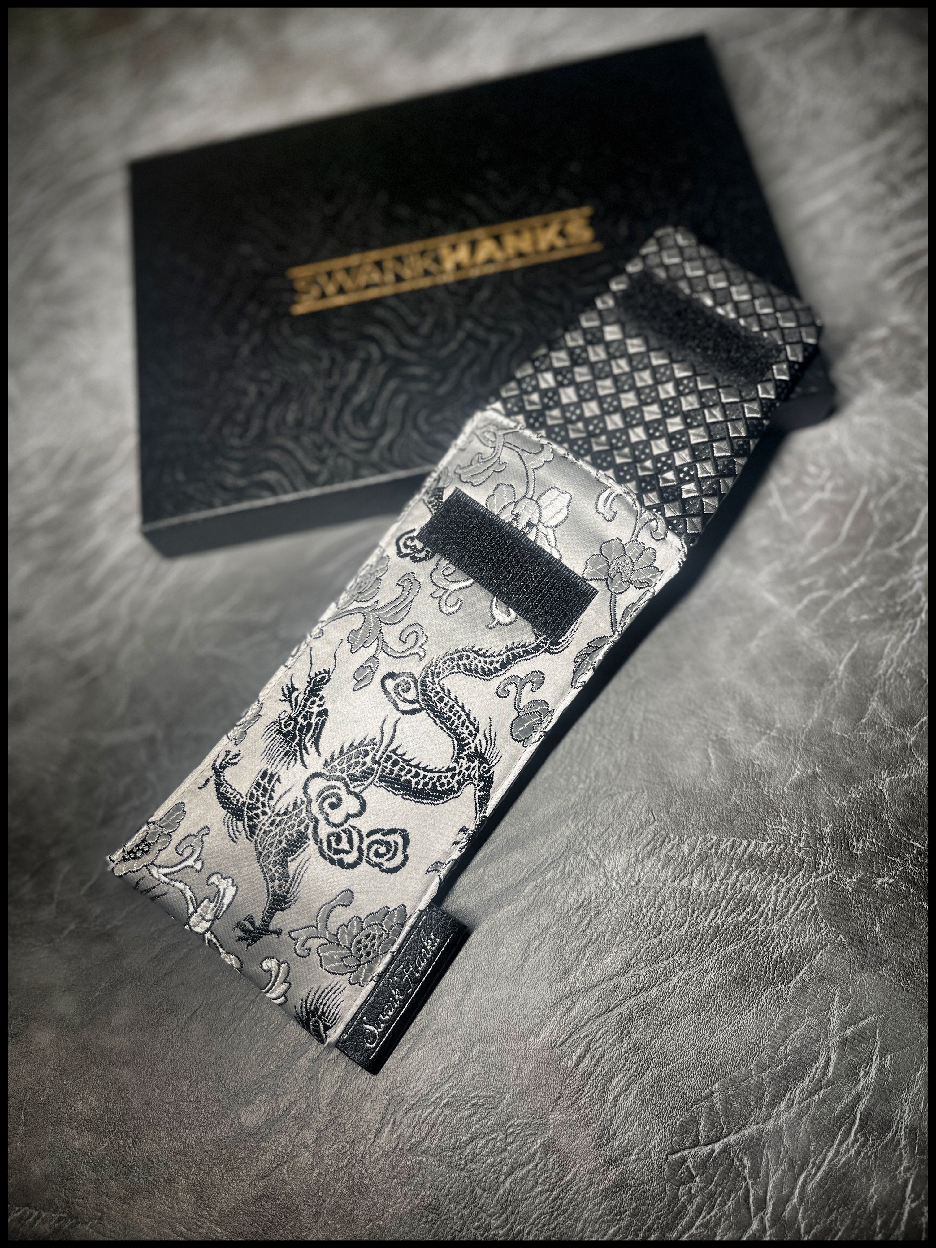 Satin Silver Dragon Silk/ Checkered Silk Single Pouch