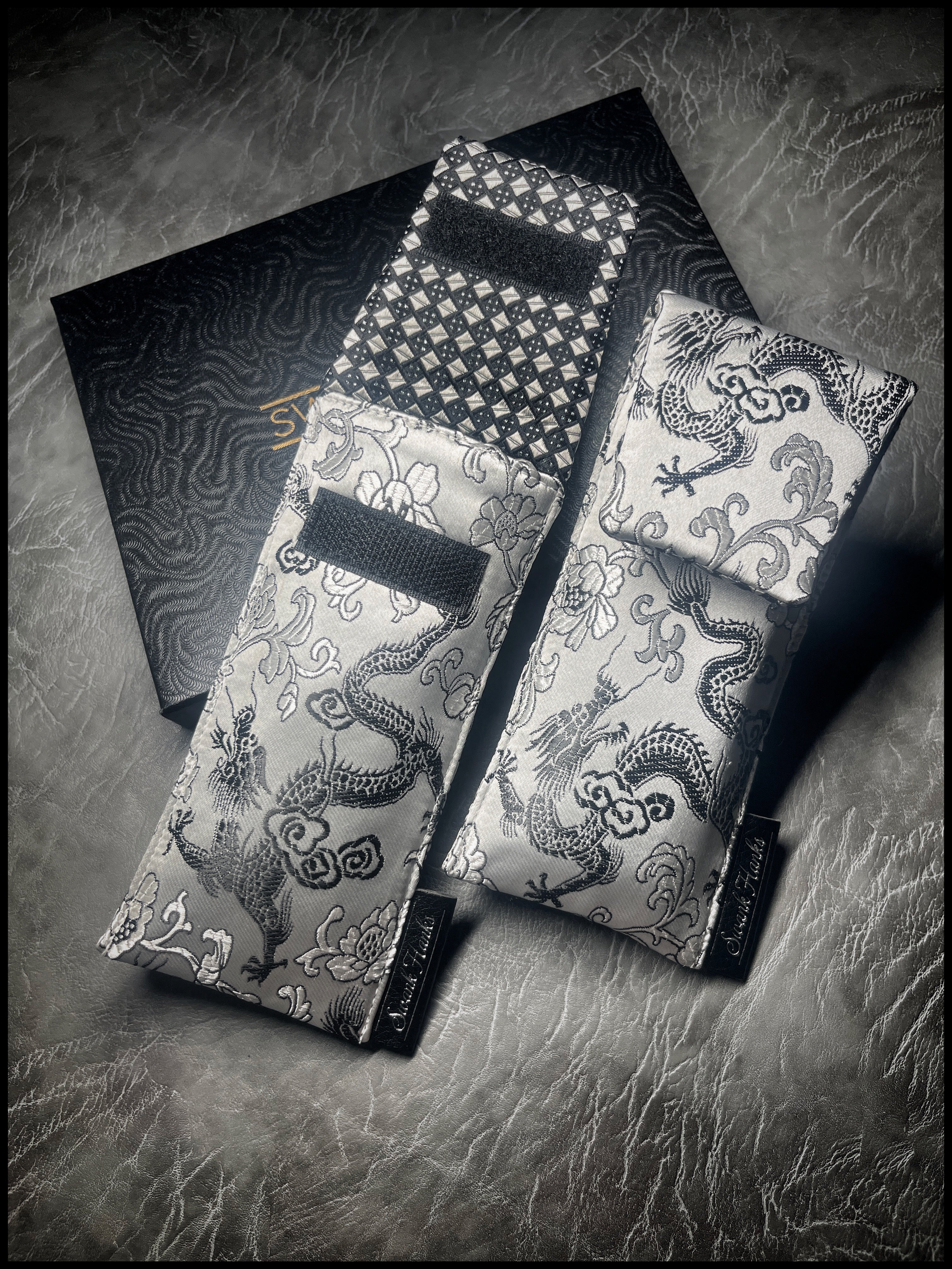 Satin Silver Dragon Silk/ Checkered Silk Single Pouch