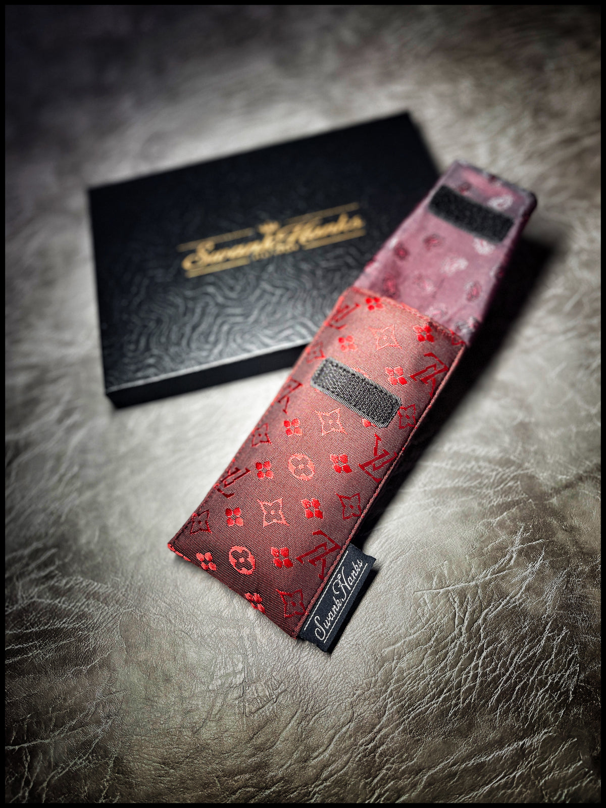 LV Satin Red Silk Jacquard Full Size Single Slot Pouch