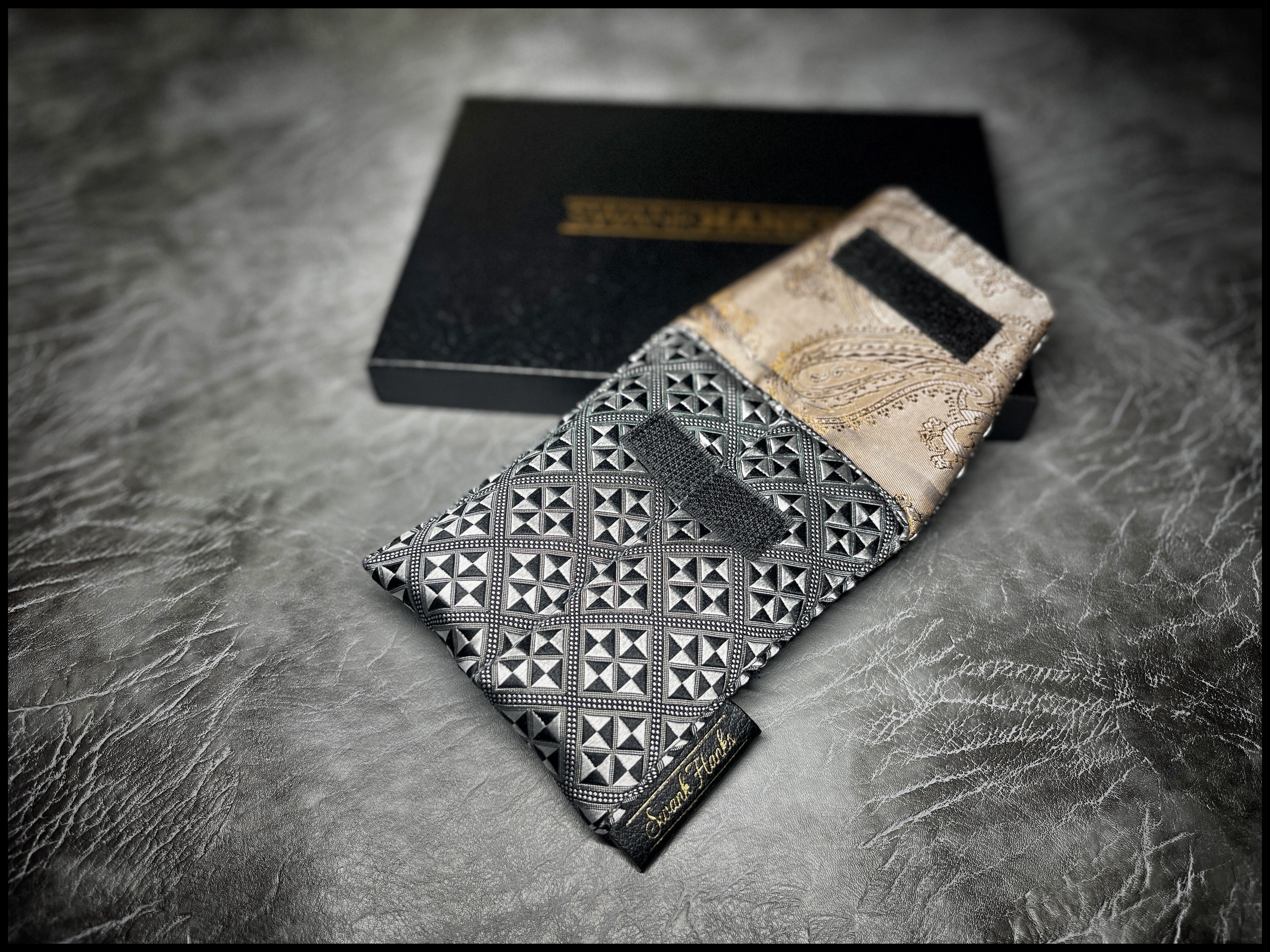 A1 Checkered Silk/ Satin Gold Paisley Silk Mini Double Slot Pouch