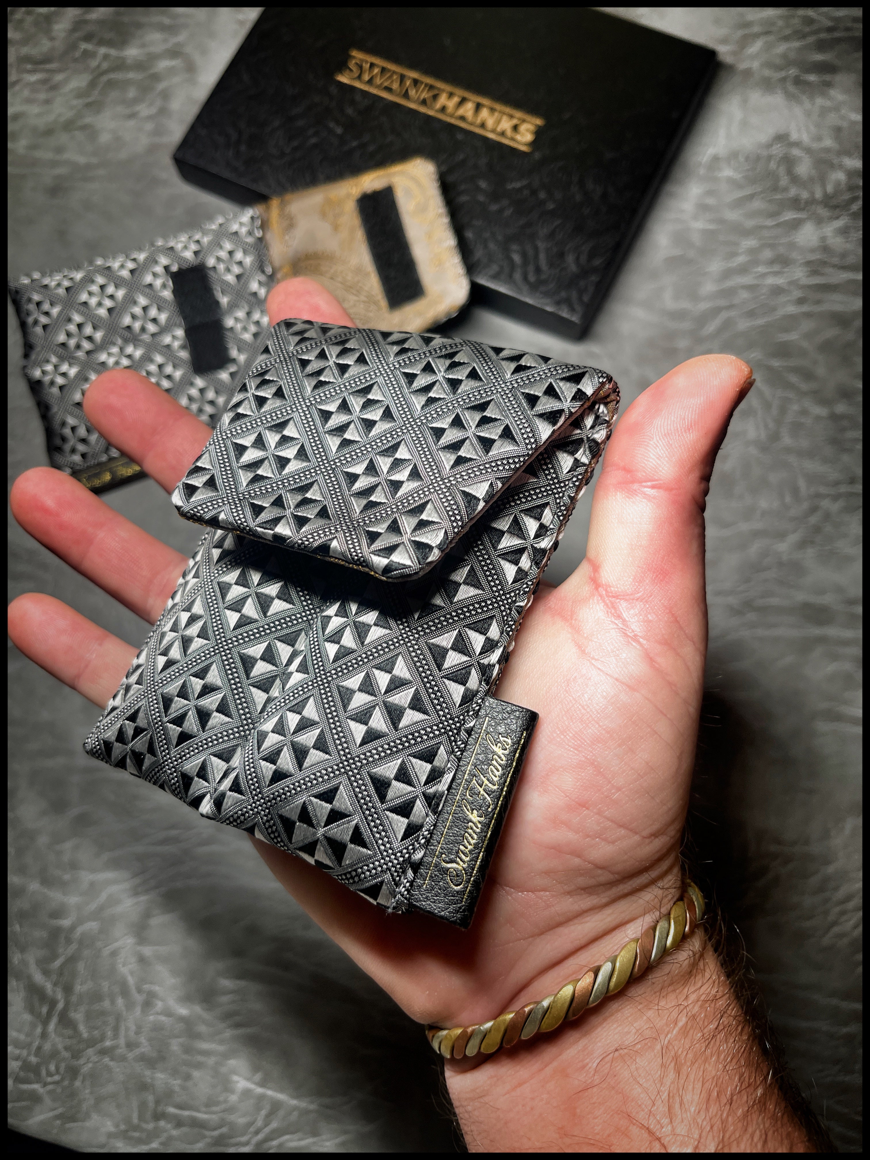 A1 Checkered Silk/ Satin Gold Paisley Silk Mini Double Slot Pouch