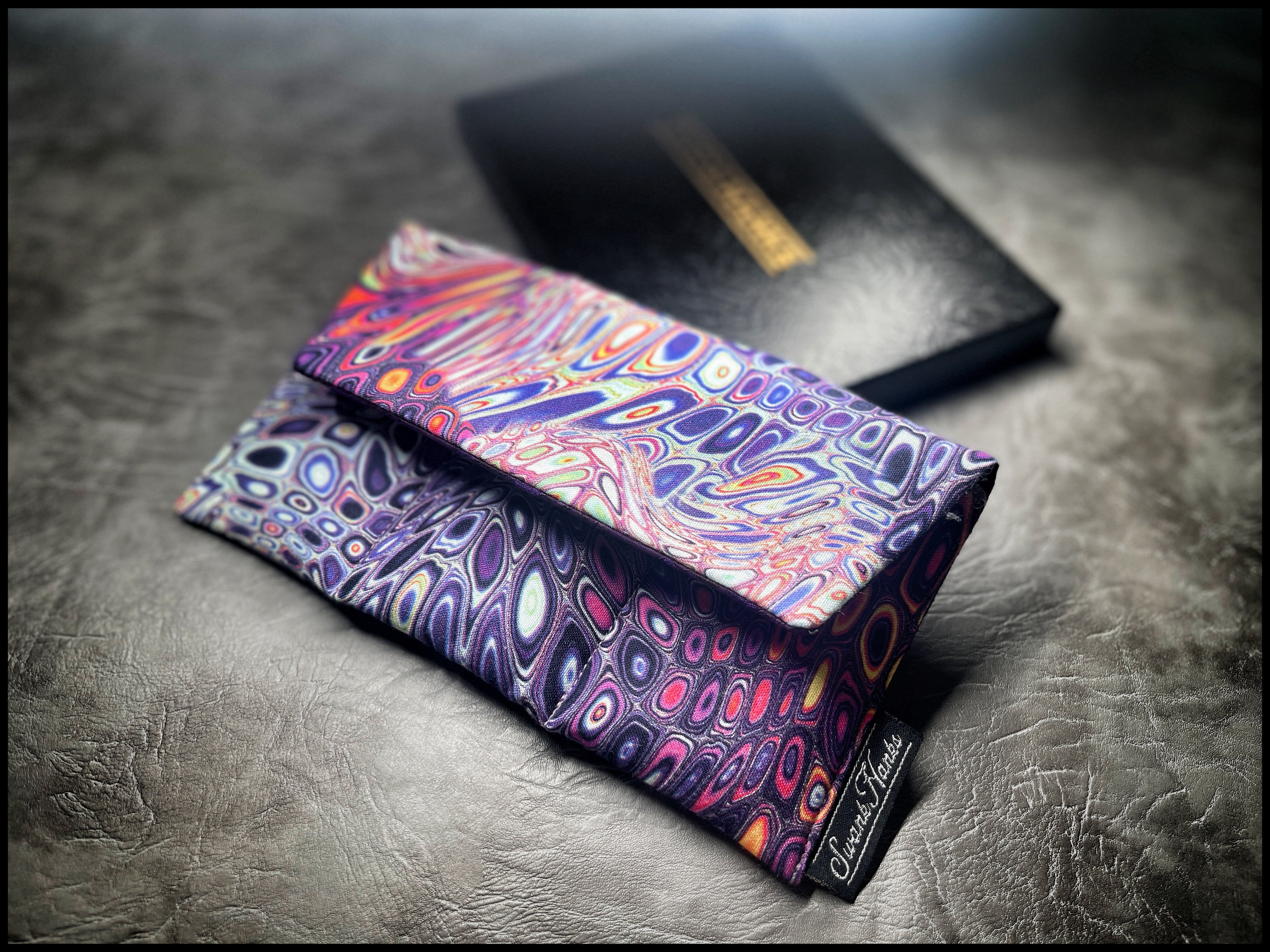 ONE-OFF Acidic Neon/ Blurple Silk Paisley Mini Triple Slot Pouch