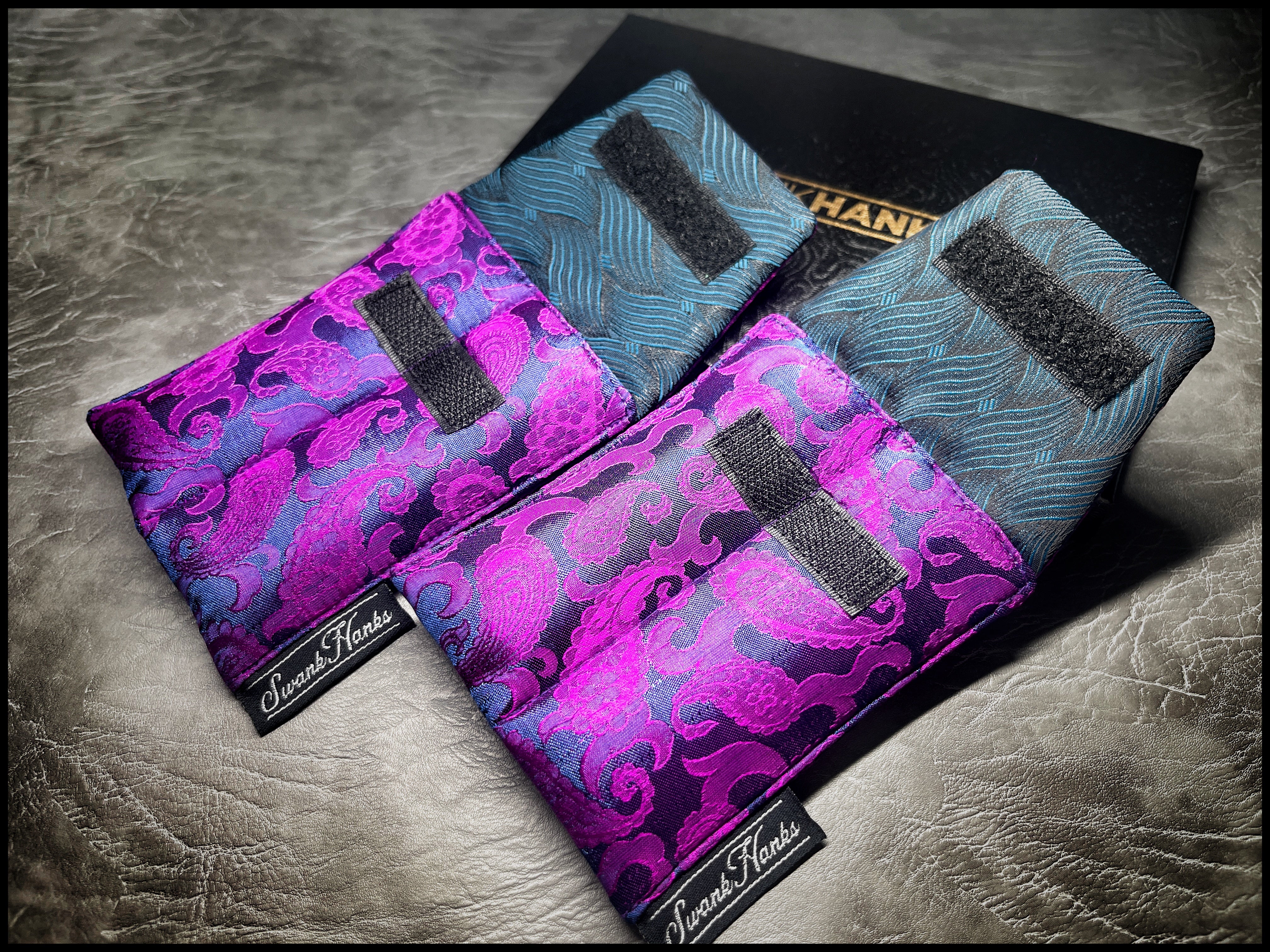 Blurple Mulberry Silk/ Teal Basketweave Silk Mini Double Slot Pouch