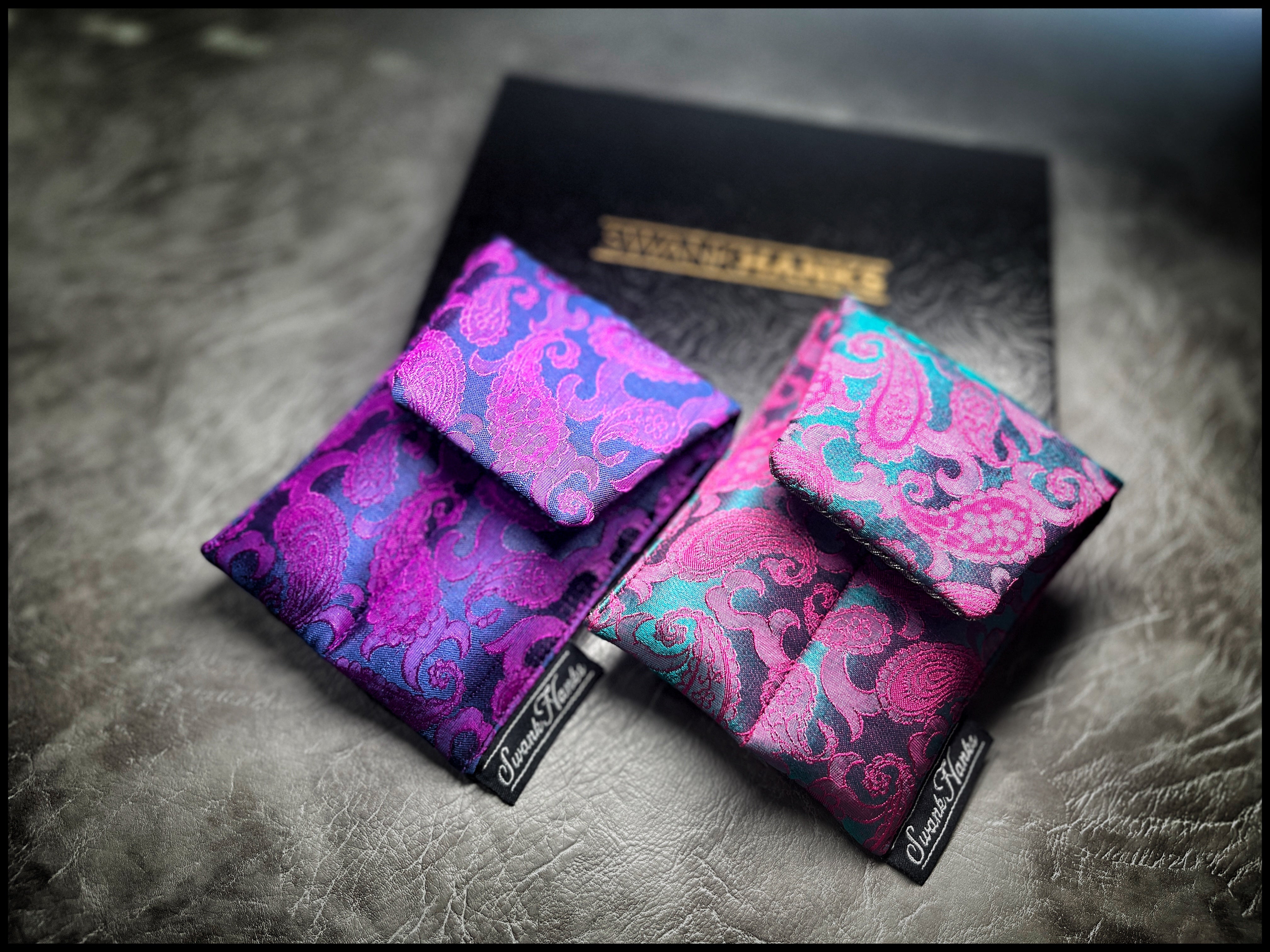 Mulberry Silk Paisley V3/ Gunmetal Satin Silk Mini Double Slot Pouch