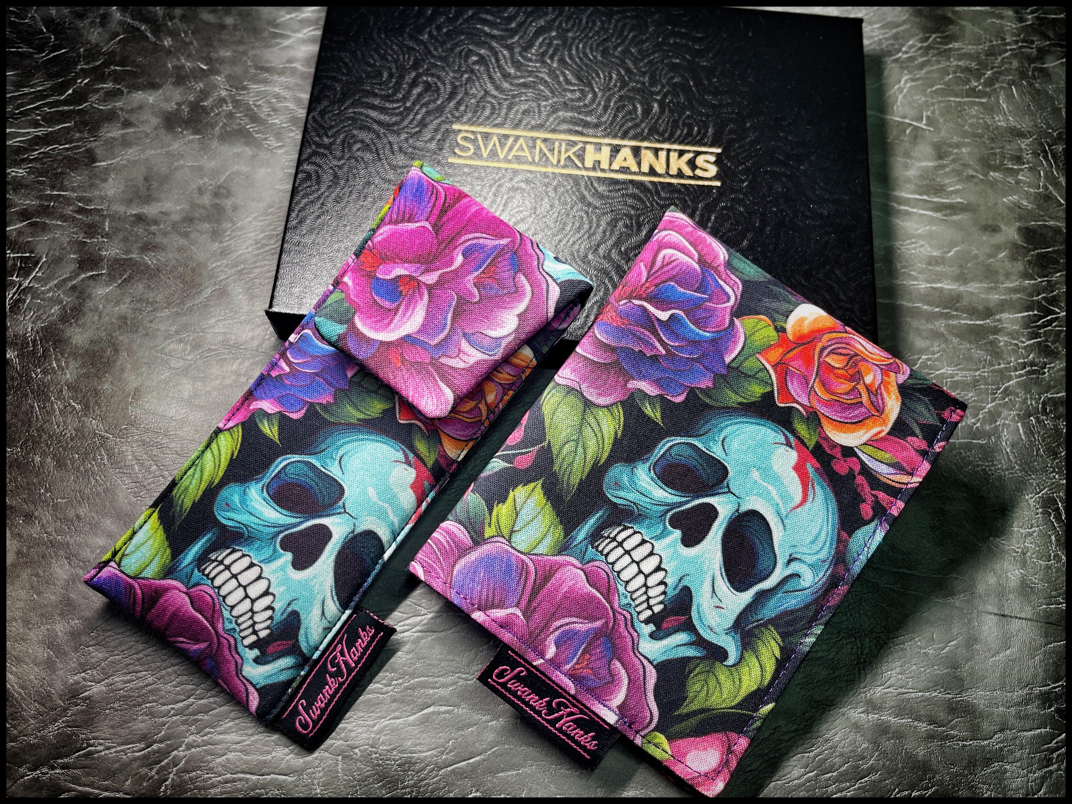 Blurple Floral Skull Full-Size Pouches