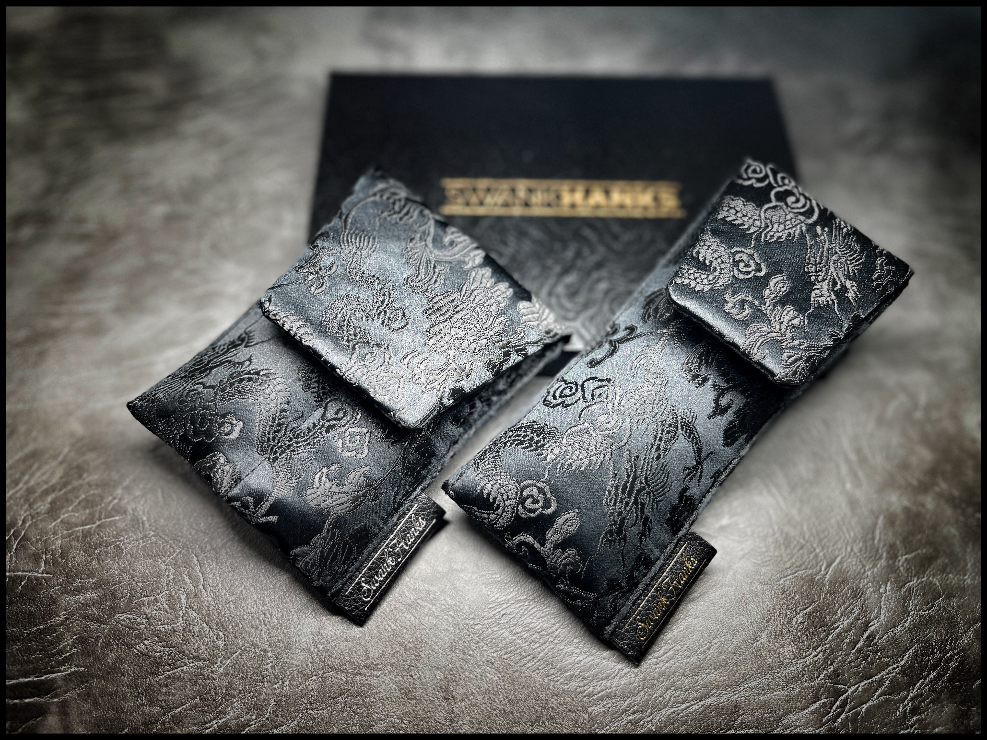 1-OFF Murdered Out Dragon Silk / Satin Black Dragonscale Silk Mini Double Slot Pouch