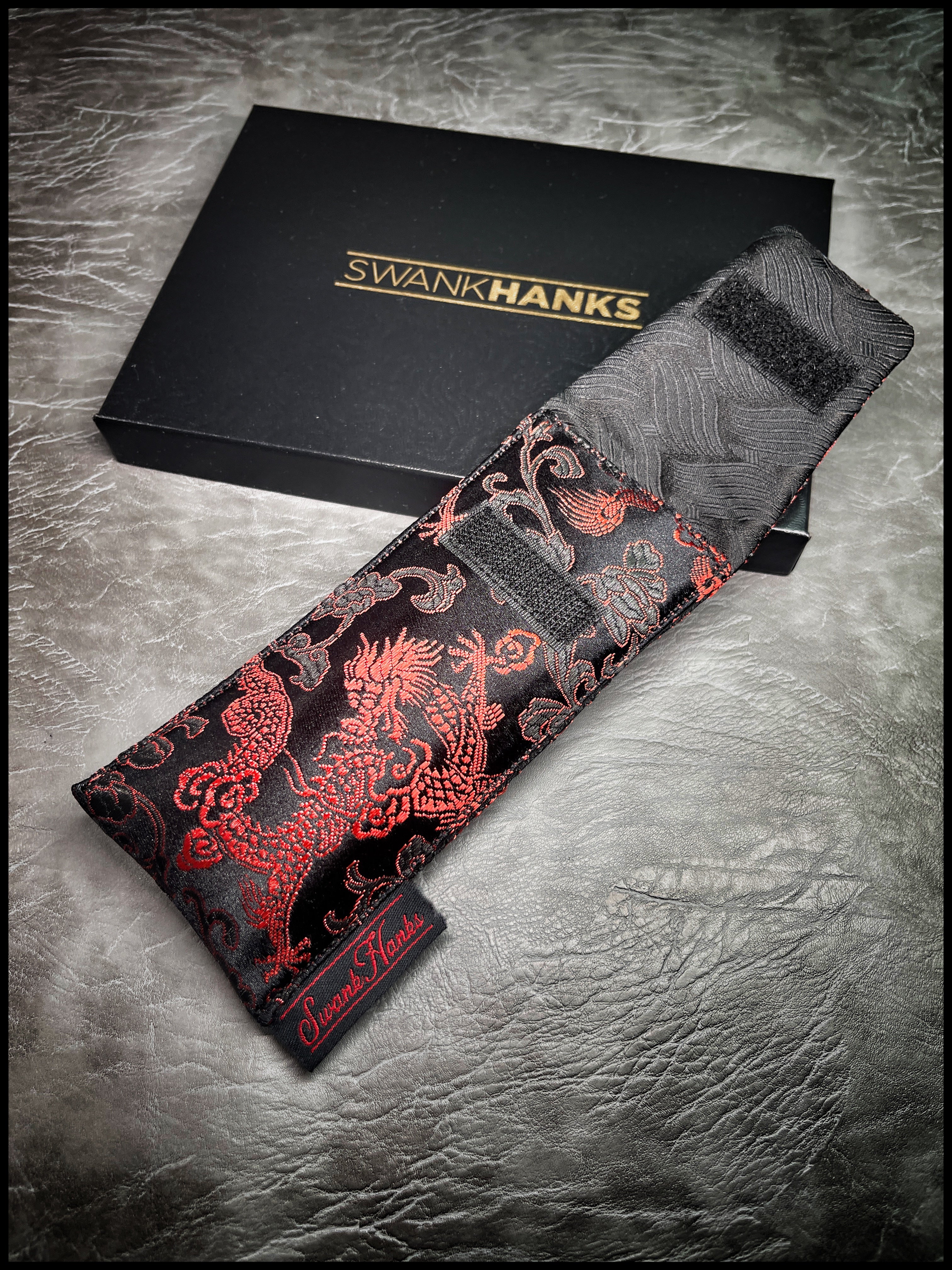 Red/ Black Japanese Dragon Silk Full Size Single Pouch