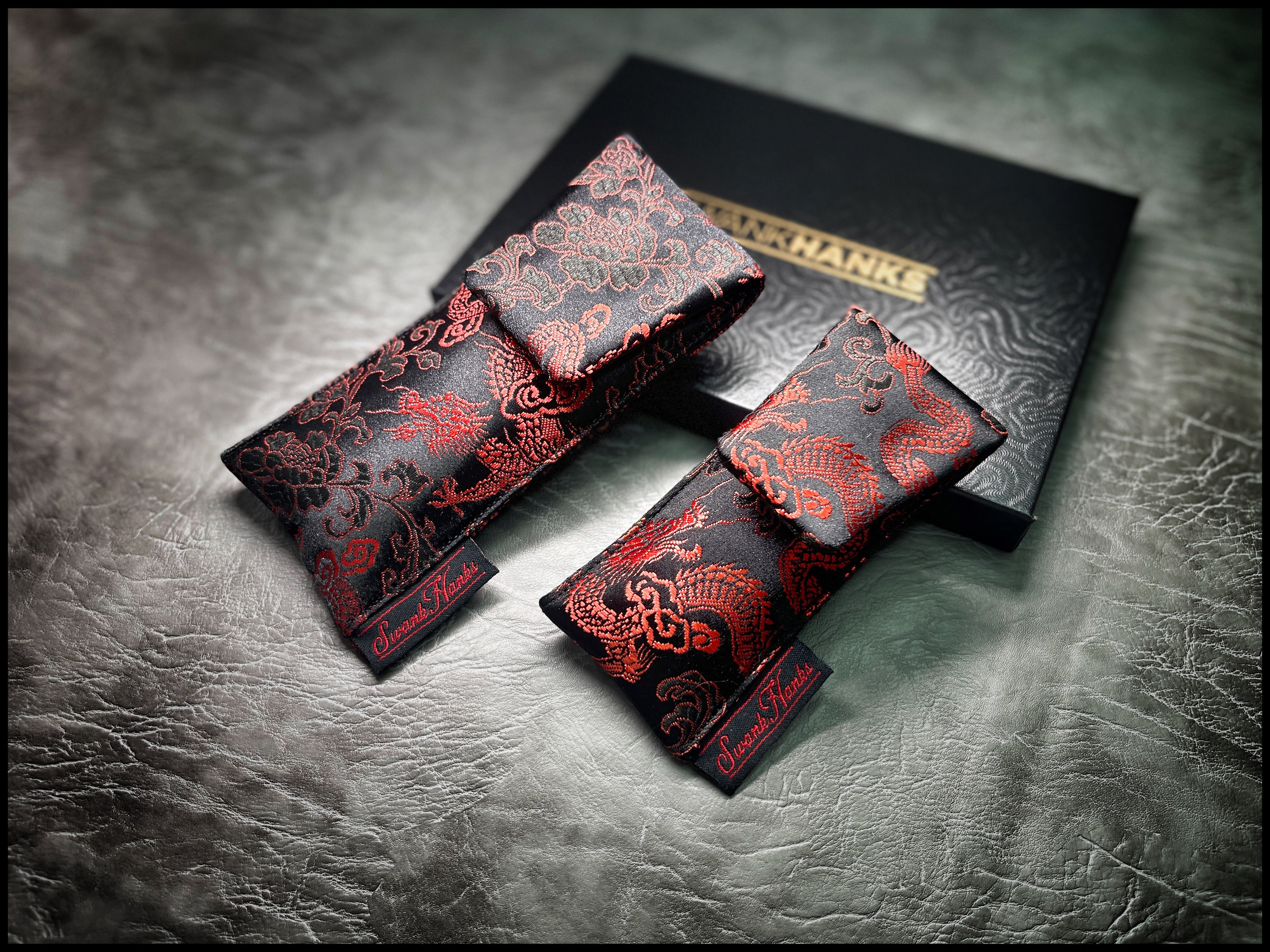 Red/Black Japanese Dragon Silk Mini Single-Slot Pouch