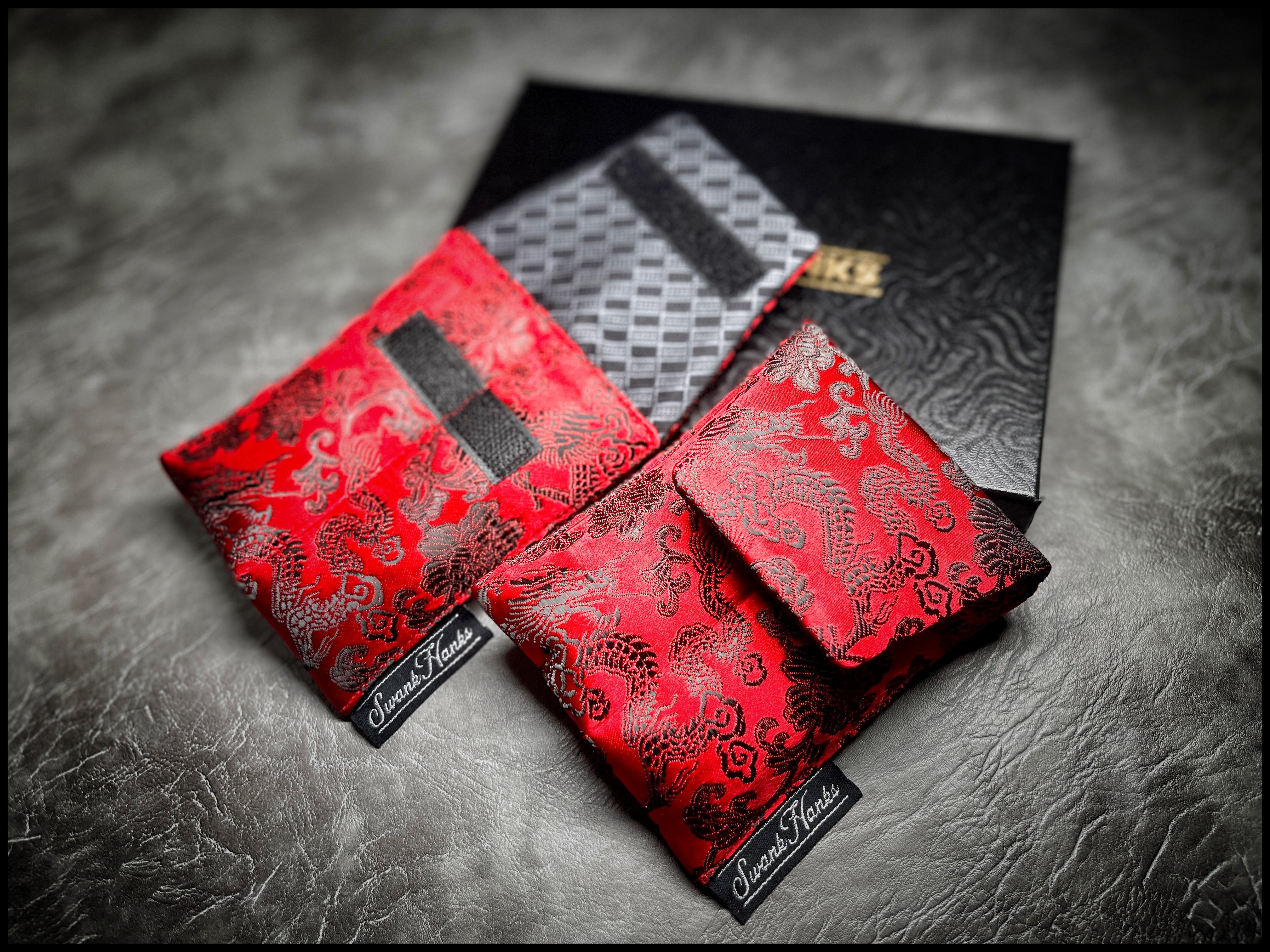 Black On Red Dragon Silk Mini Double Slot Pouch