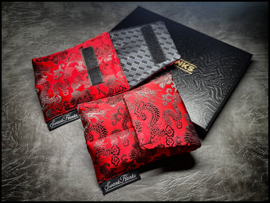Black On Red Dragon Silk Mini Double Slot Pouch