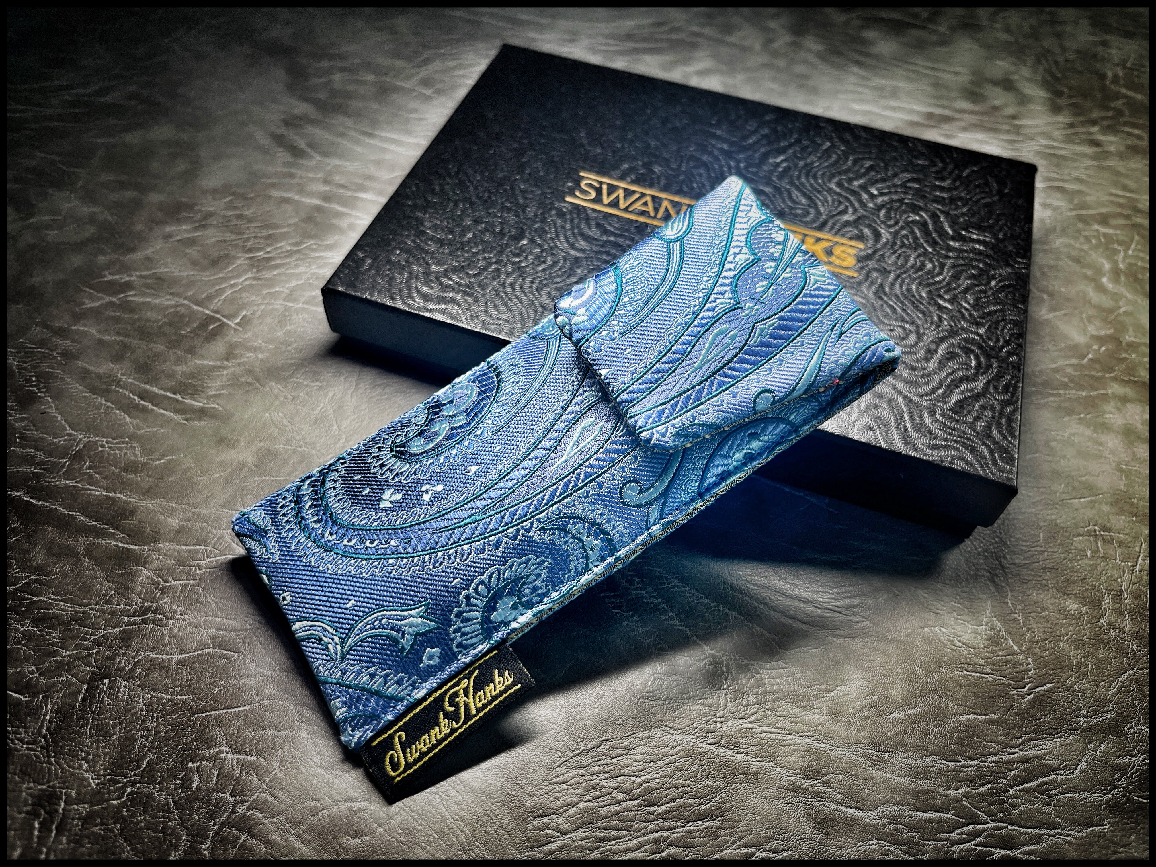 Royal Blue/Silver Silk Jacquard Paisley Single Slot Pouch