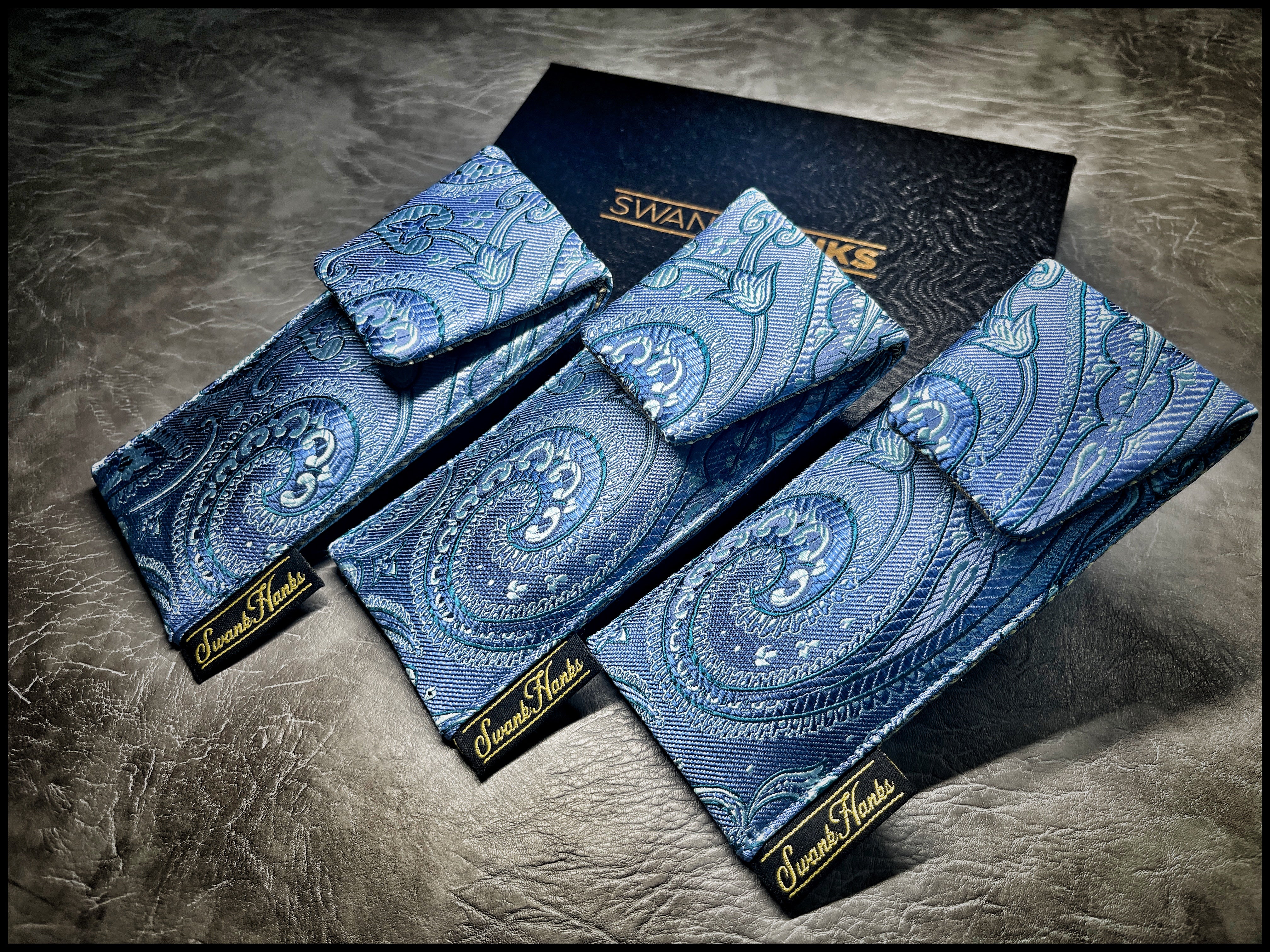 Royal Blue/Silver Silk Jacquard Paisley Single Slot Pouch