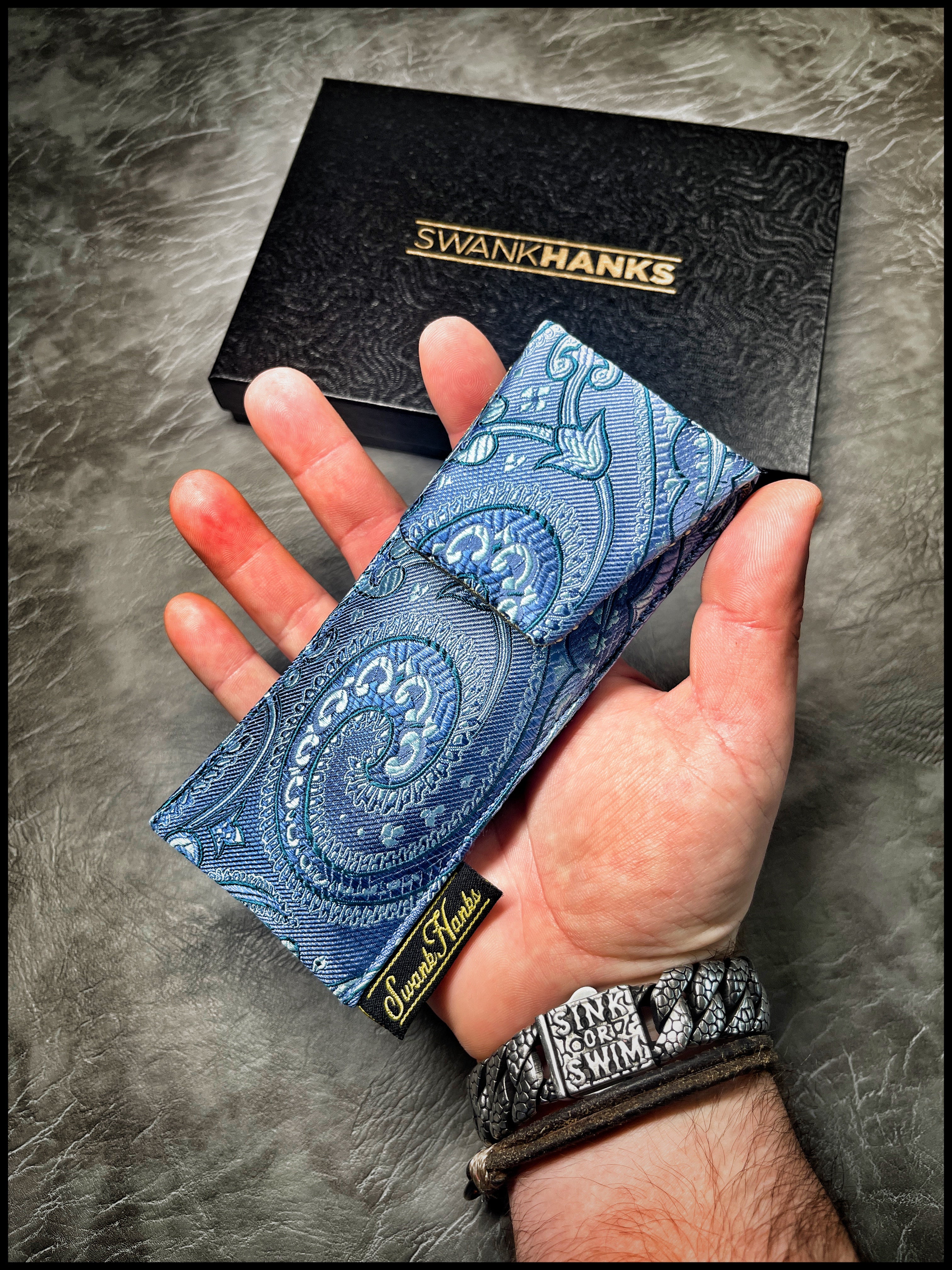 Royal Blue/Silver Silk Jacquard Paisley Single Slot Pouch