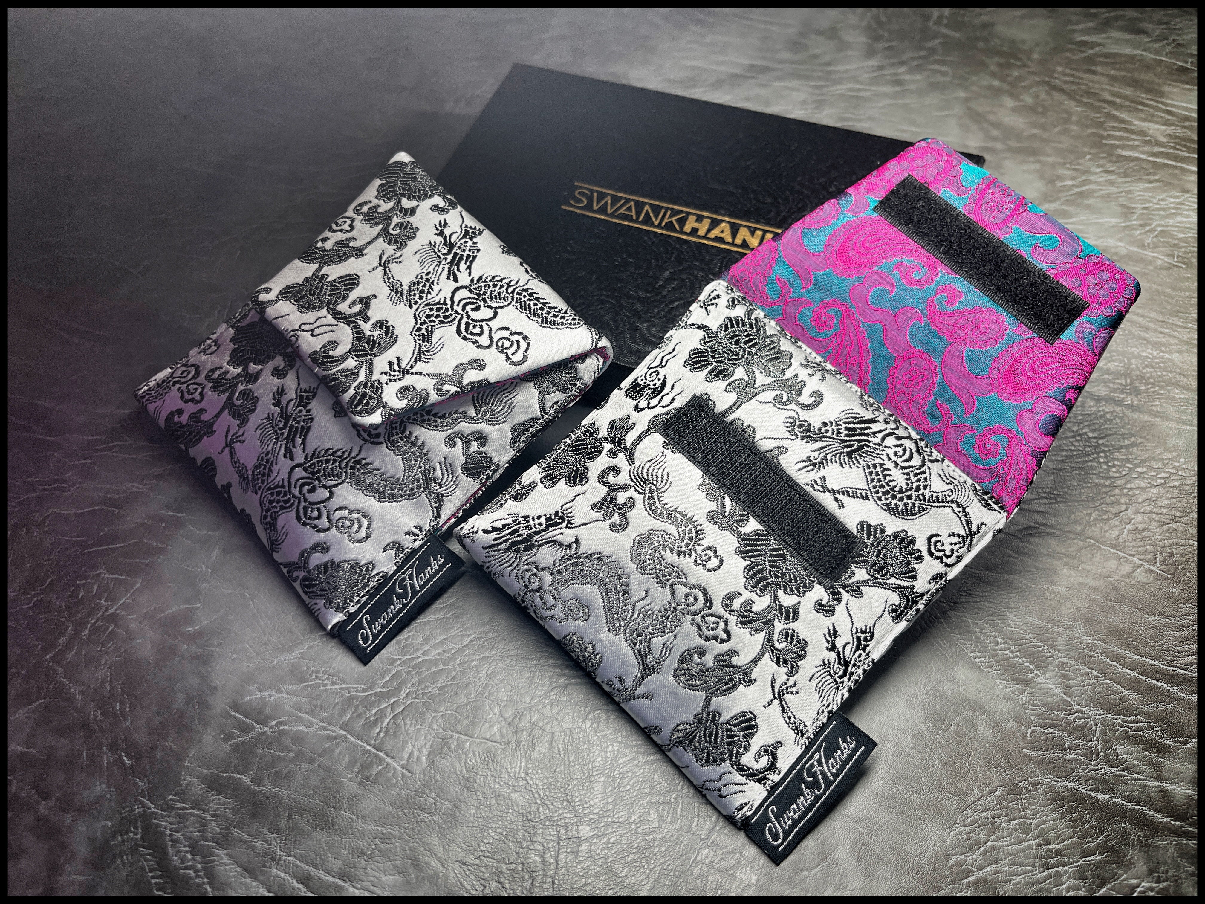 Satin Silver japanese Dragon Silk / Neon Mulberry Silk Paisley Mini Single-Slot (New Spec)