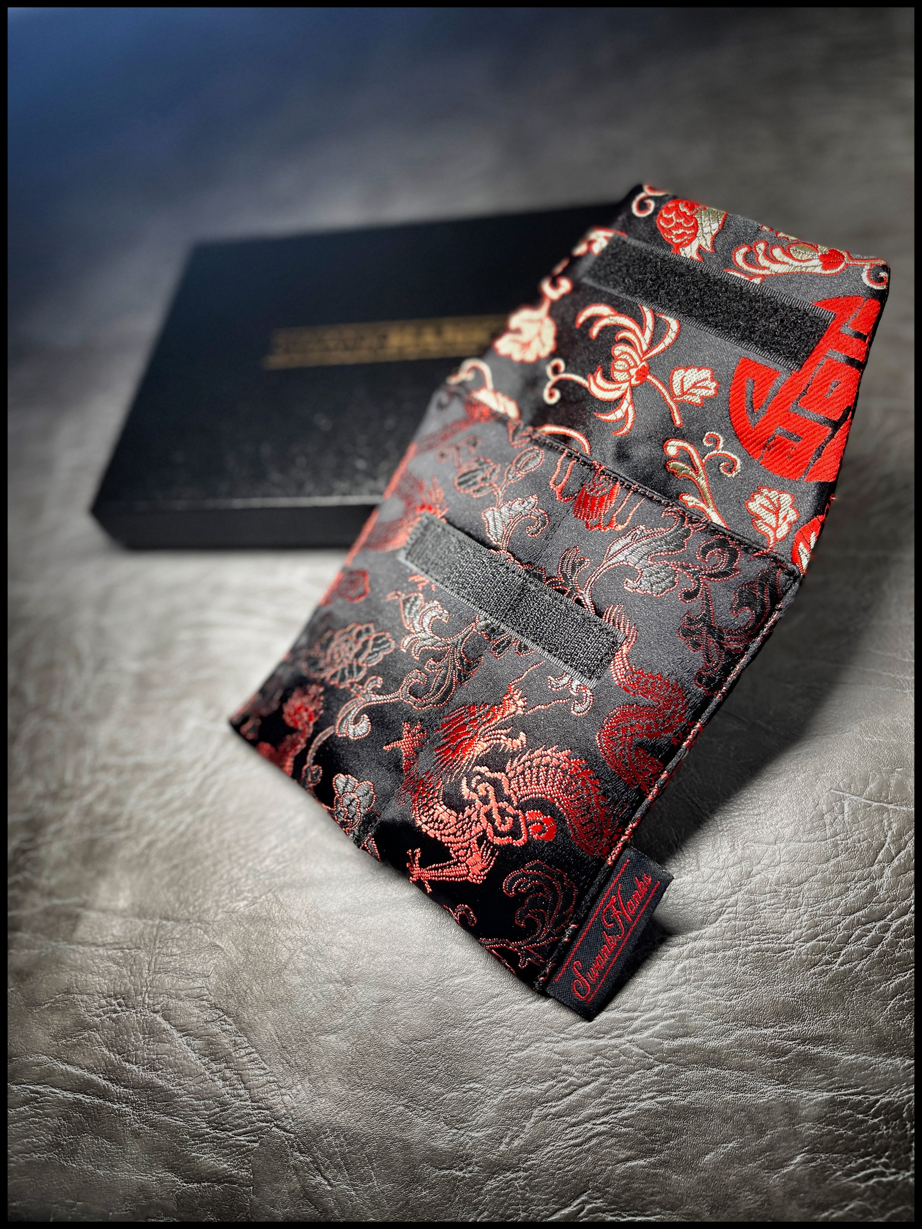 1-OFF Red/Black Japanese Dragon Silk Mini Double-Slot Pouch