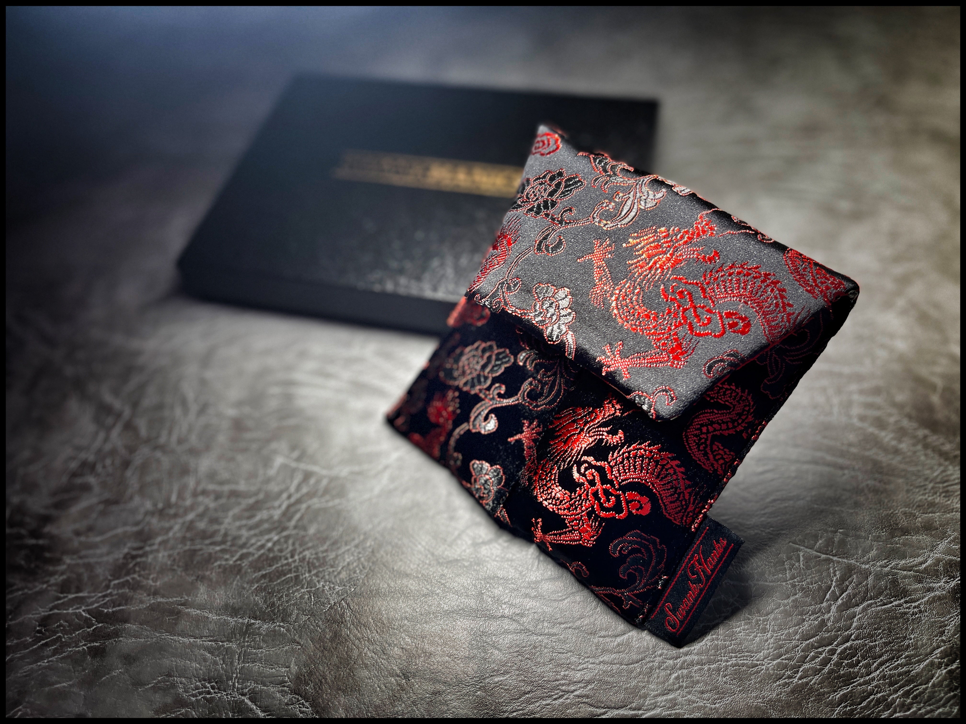 1-OFF Red/Black Japanese Dragon Silk Mini Double-Slot Pouch