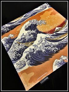 Japanese Linen Canvas Orange Hokusai Wave