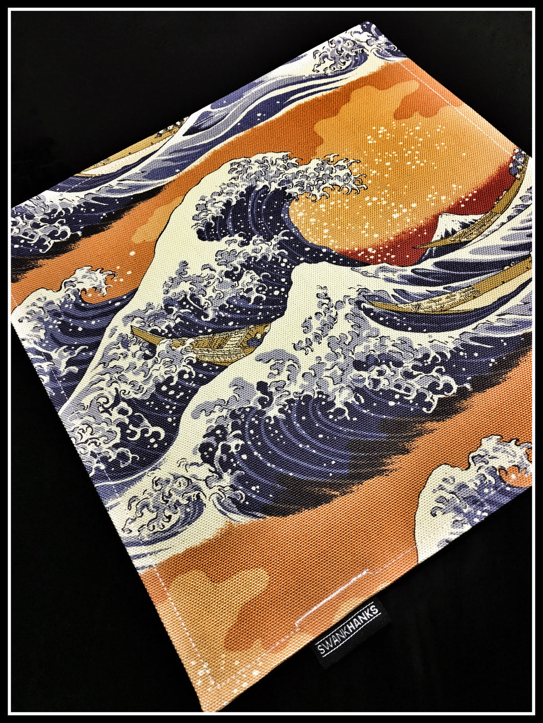 Japanese Linen Canvas Orange Hokusai Wave