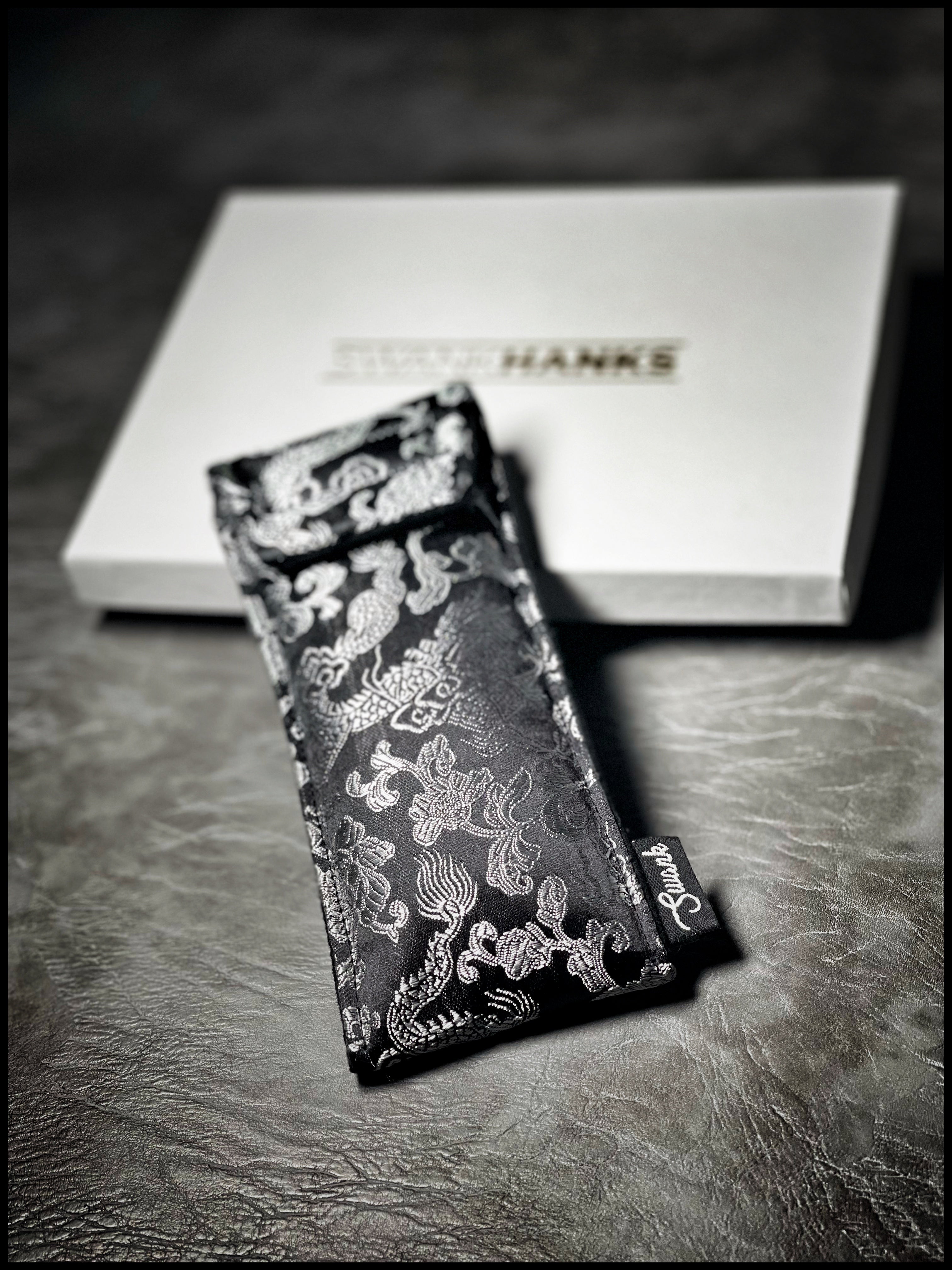 Black/Gunmetal Dragon Silk Brocade Pouch