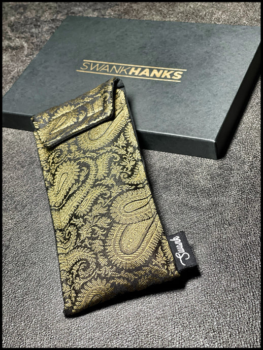 - Black/Gold silk paisley pouch -