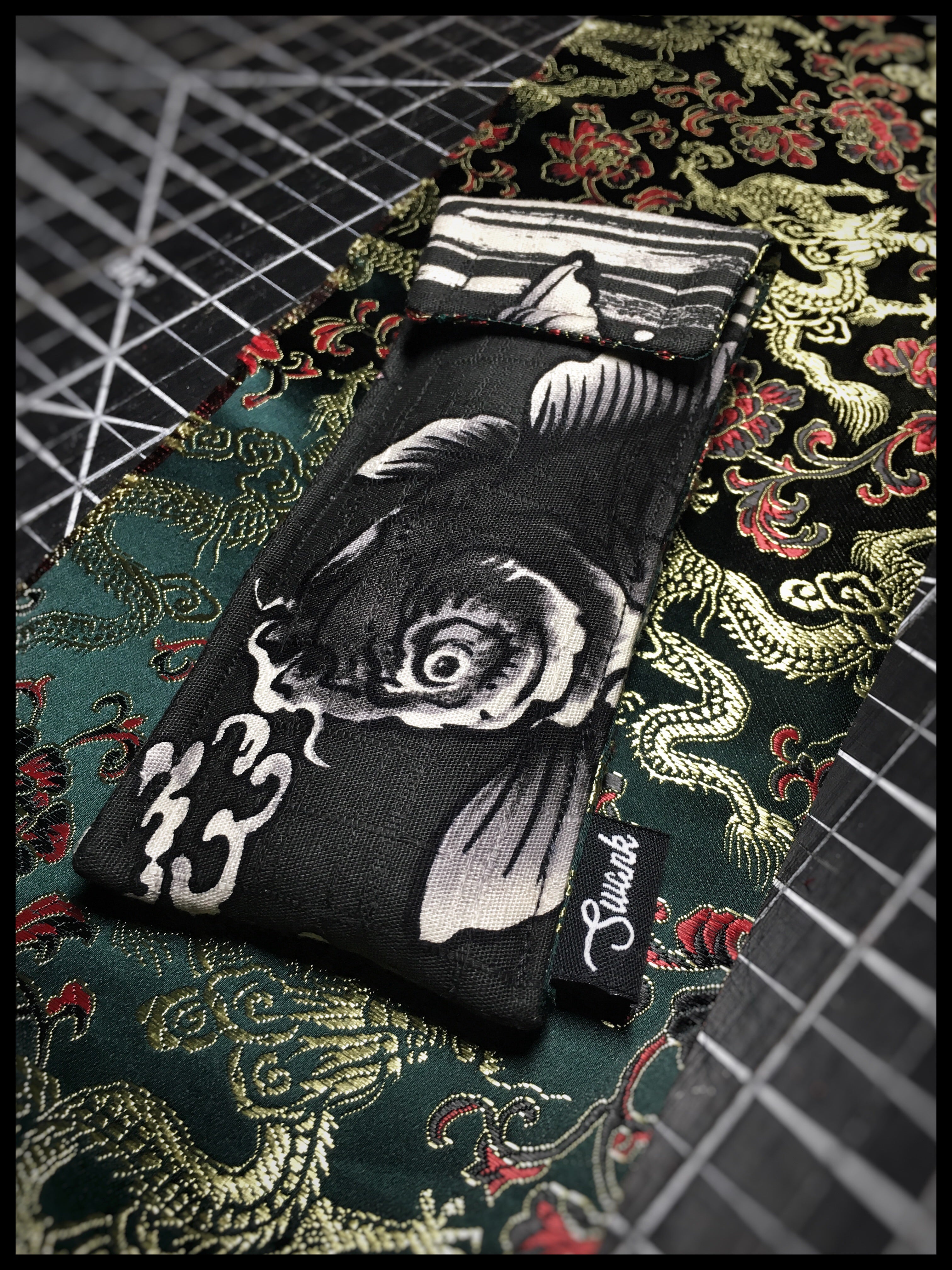 One-off silk lined “Black Koi” pouch.