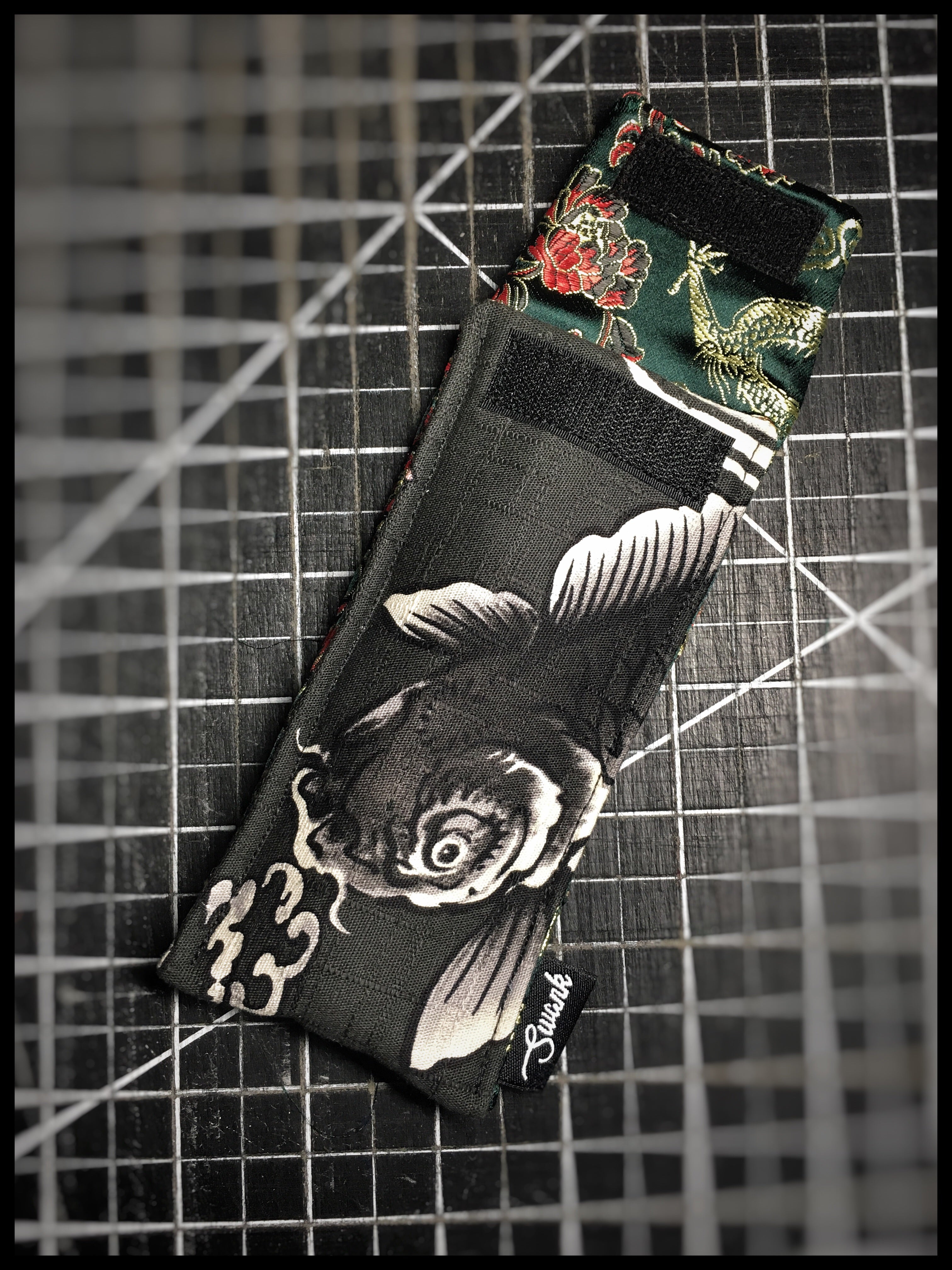One-off silk lined “Black Koi” pouch.